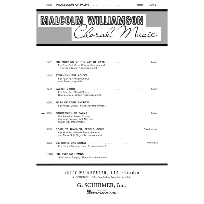 Williamson, Malcolm - Procession Of Palms Easter Anthem