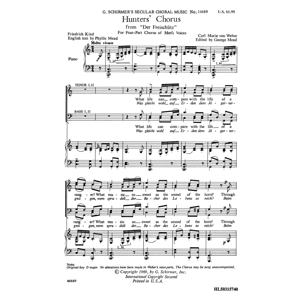 Weber, Carl Maria - Hunters Chorus From Der Freischutz