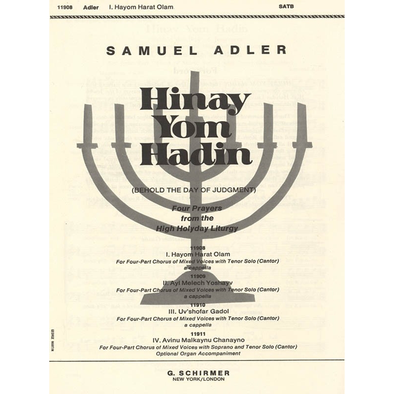 Adler, S. - Hayom Harat Olam A Cappella W/Tenor Solo(Cantor)