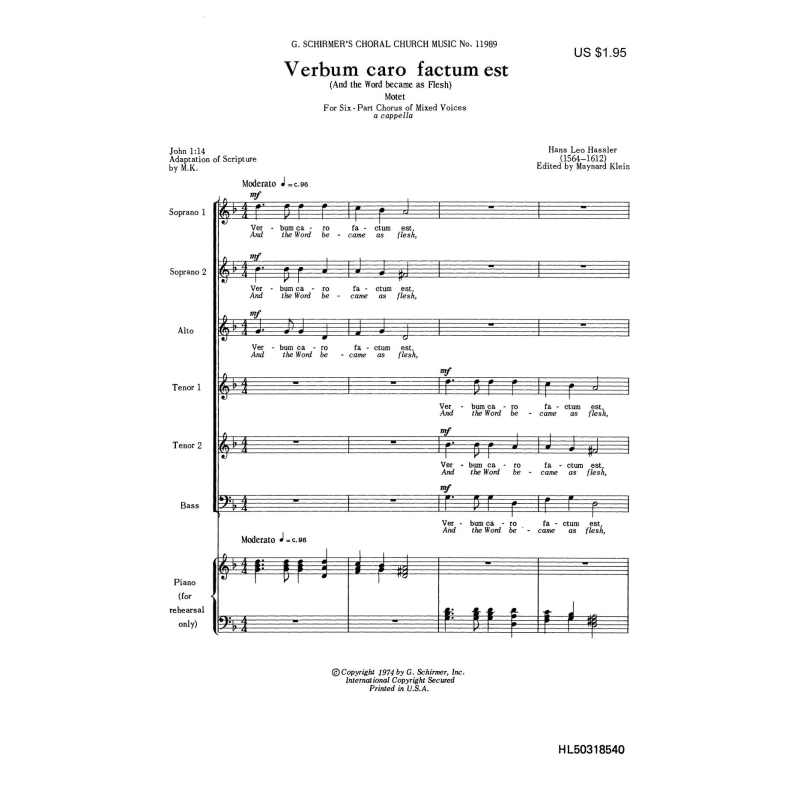 Hassler, Hans Leo - Verbum Caro Factum Est