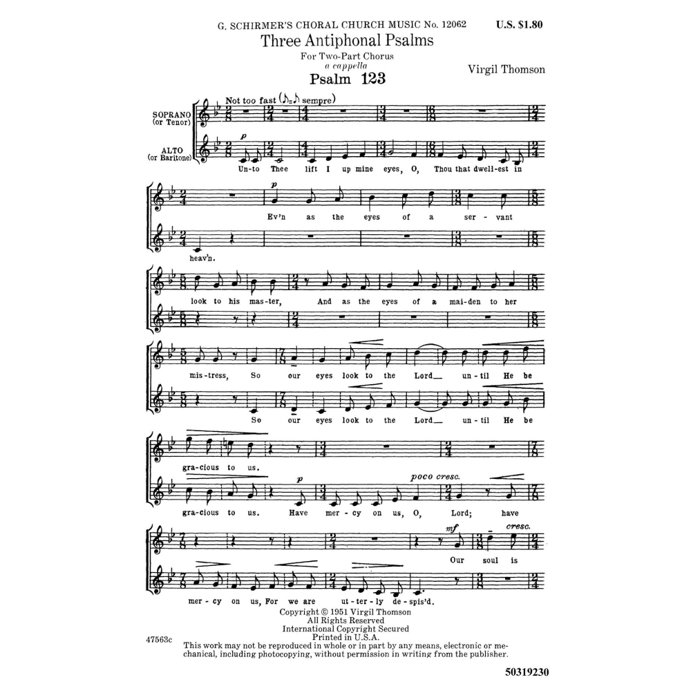 Thomson, Virgil - 3 Antiphonal Psalms (Psalms 123, 133, 136)