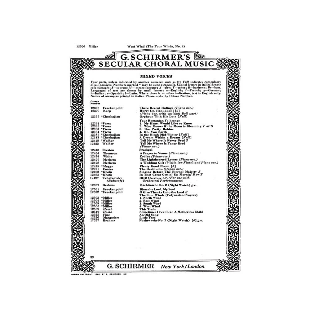 Miller, D - West Wind 4 Winds No4 - A Cappella