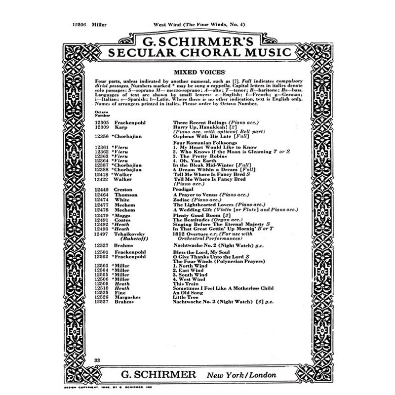 Miller, D - West Wind 4 Winds No4 - A Cappella