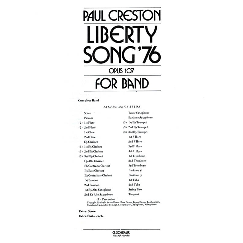 Creston, Paul - Liberty Song '76 Op107 Bd Extra Sc