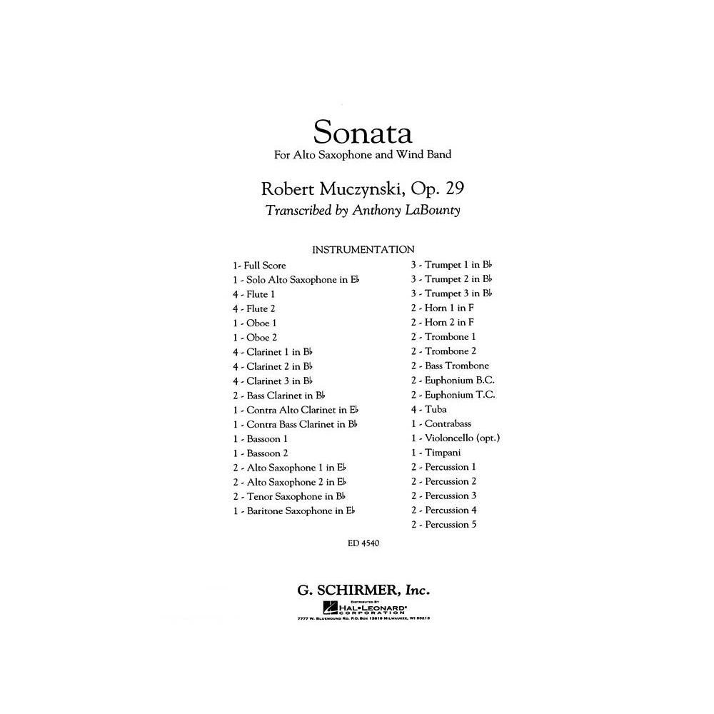 Muczynski, Robert - Sonata for Alto Saxophone, Op. 29