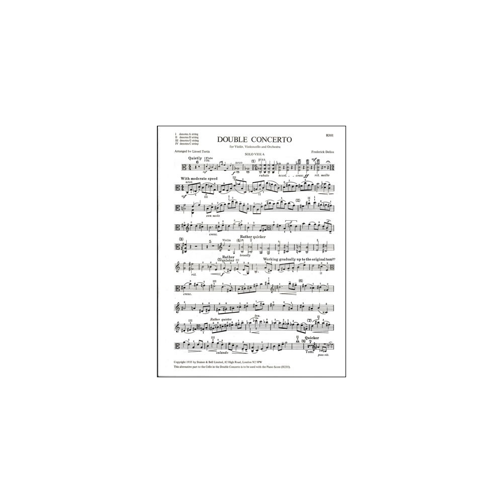 Delius, Frederick - Double Concerto arranged by Lionel Tertis for Violin, Viola and Piano