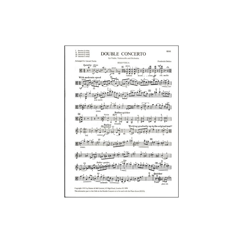 Delius, Frederick - Double Concerto arranged by Lionel Tertis for Violin, Viola and Piano