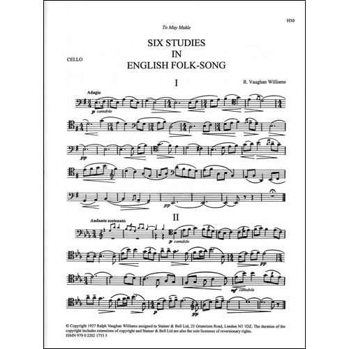 Vaughan Williams, Ralph - Six Studies in English Folk Song. Cello part