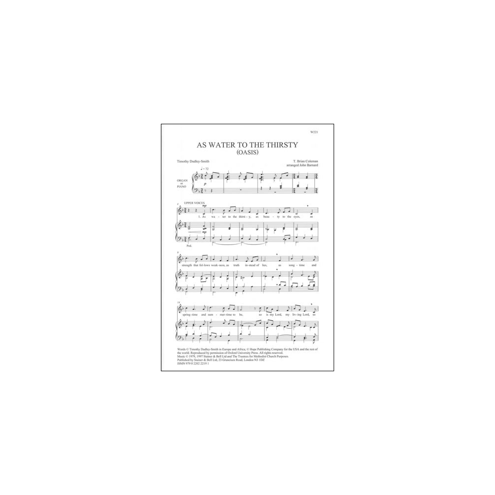 Coleman, T Brian - As water to the thirsty. SATB & Org or Piano