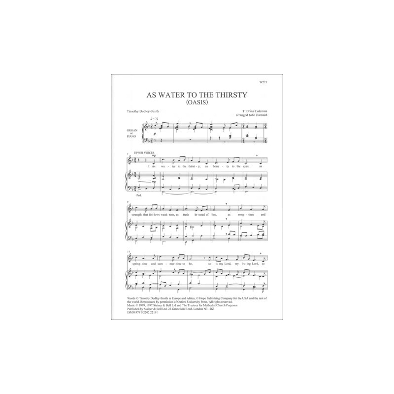 Coleman, T Brian - As water to the thirsty. SATB & Org or Piano