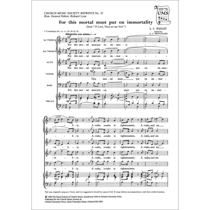 Wesley, Samuel - For this mortal must put on immortality