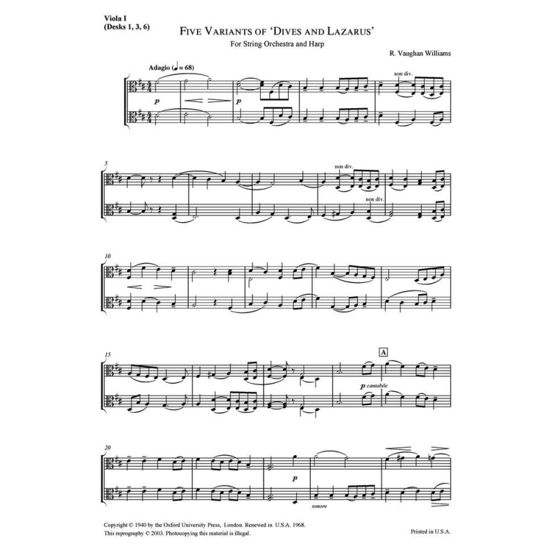 Vaughan Williams, Ralph - Five Variants on 'Dives and Lazarus': Five Variants on 'Dives and Lazarus'