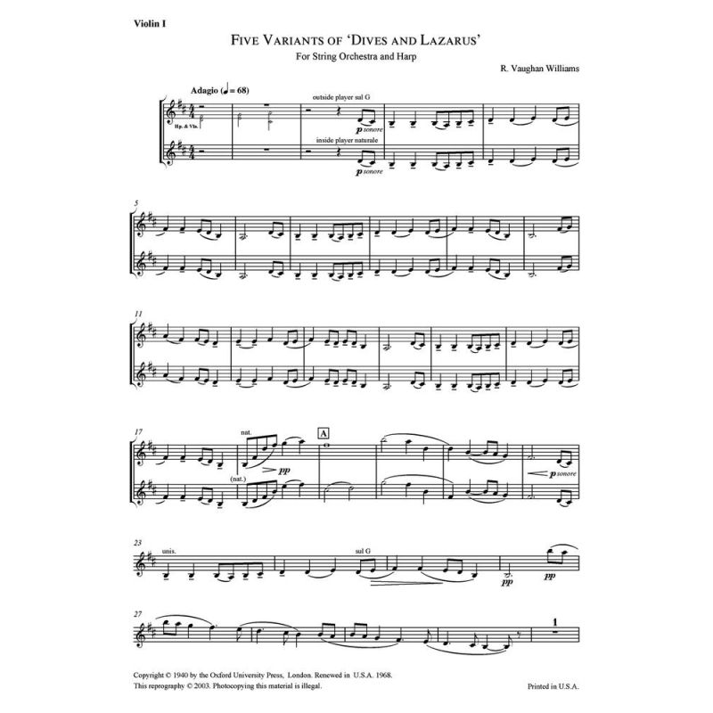 Vaughan Williams, Ralph - Five Variants on 'Dives and Lazarus'