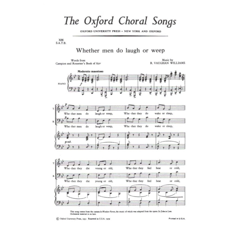 Vaughan Williams, Ralph - Whether men do laugh or weep