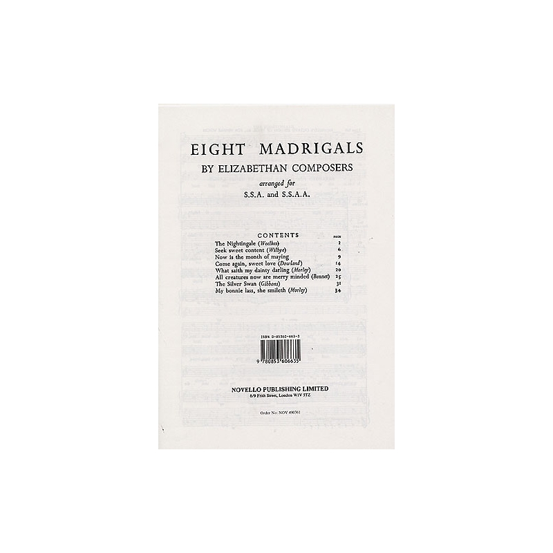 Eight Madrigals By Elizabethan Composers