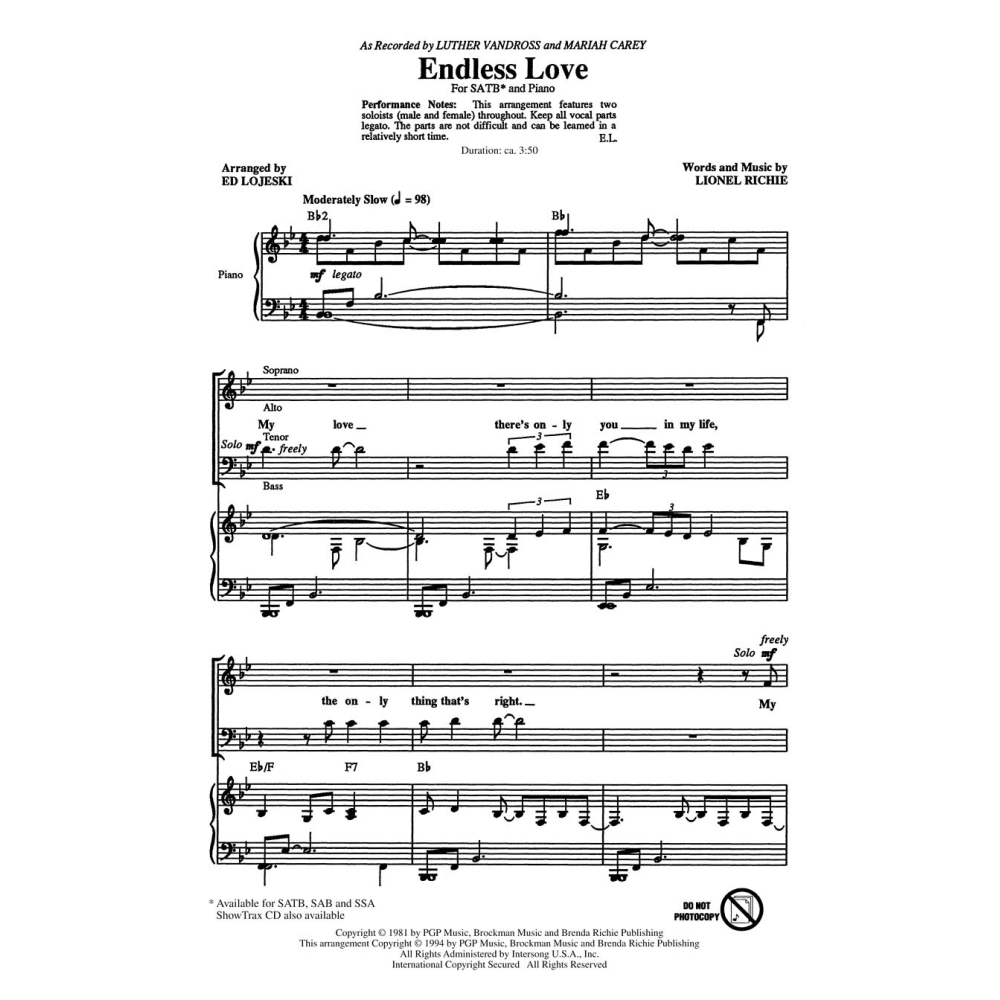 Lionel Richie/Diana Ross: Endless Love - SATB