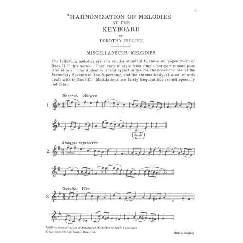 Harmonization of Melodies at the Keyboard Book 3 - Pilling, Dorothy