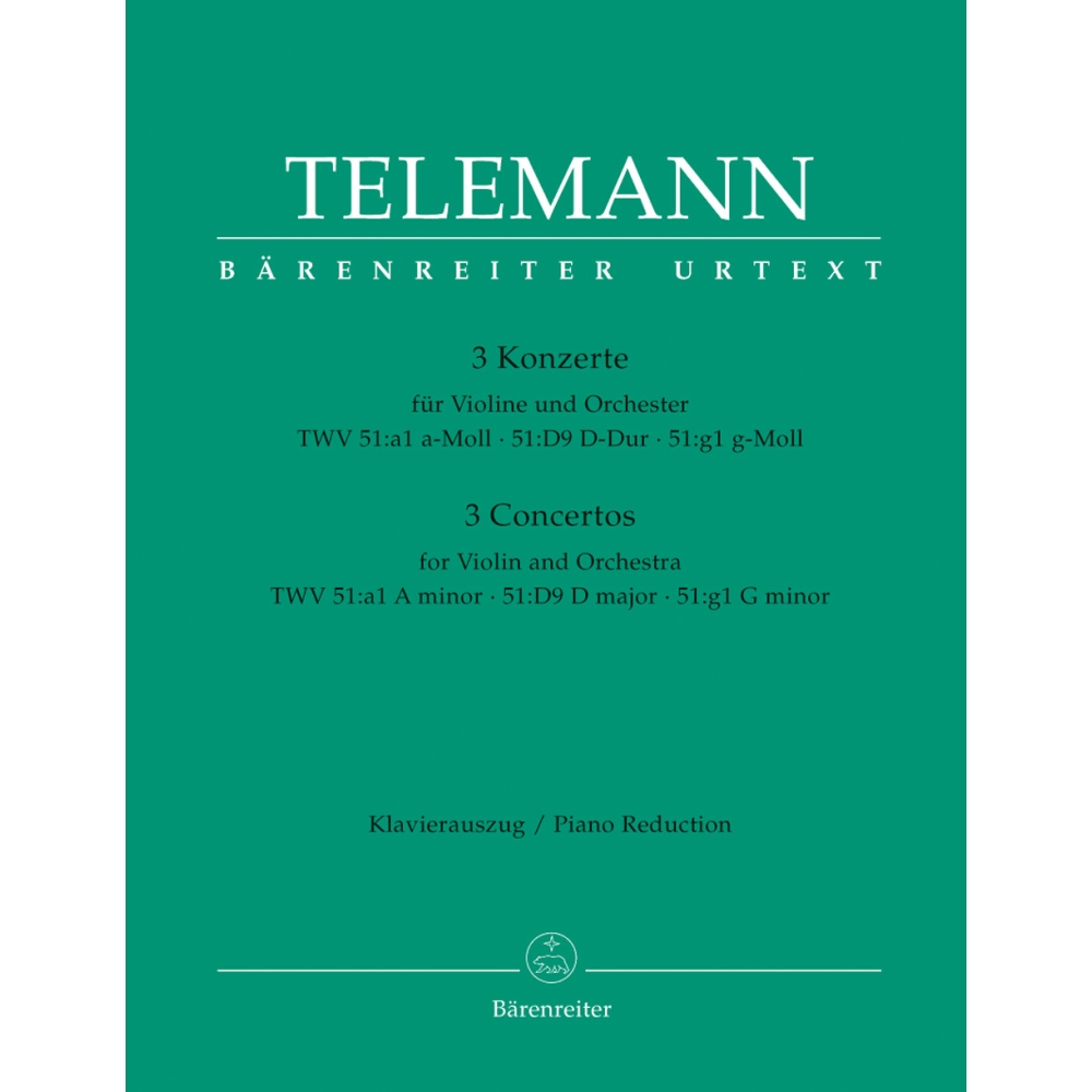 Telemann G.P. - Concertos (3) for Violin (in A minor TWV 51:a1: in D TWV 51:D9: