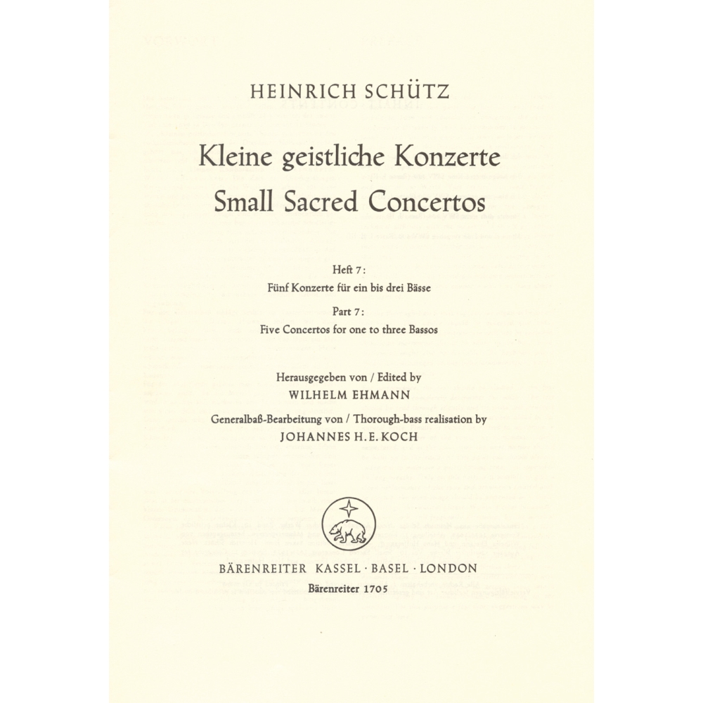 Schuetz H. - Short Sacred Concertos Bk. 7: Ich liege: Ich beuge: Ich bin jung:
