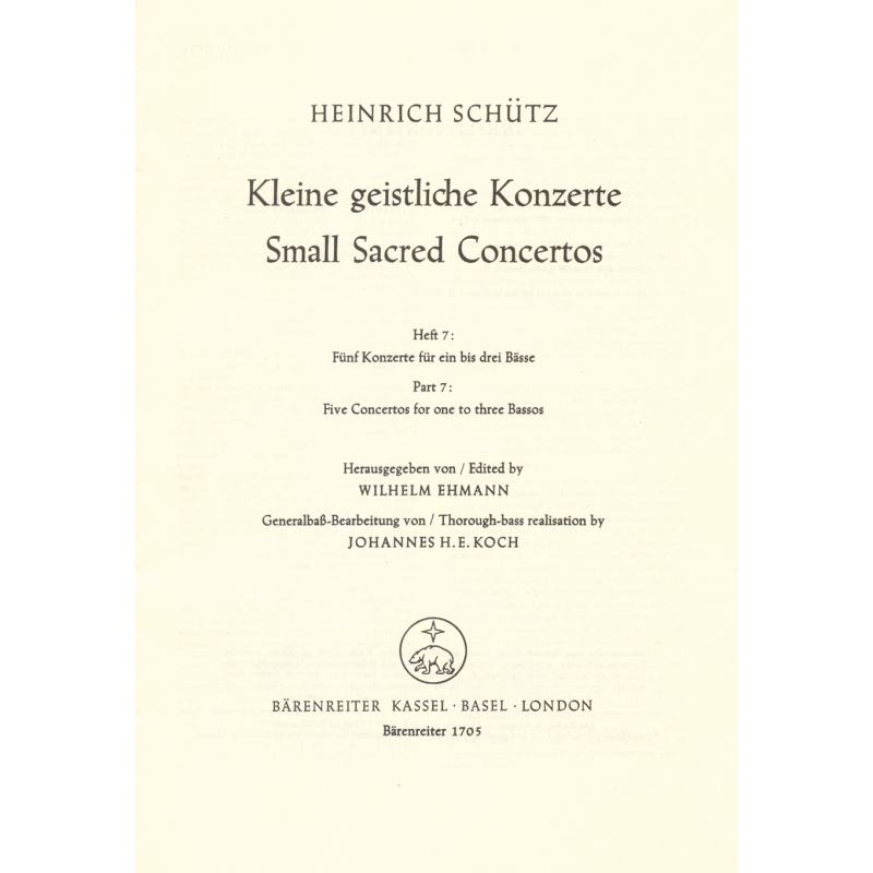 Schuetz H. - Short Sacred Concertos Bk. 7: Ich liege: Ich beuge: Ich bin jung: