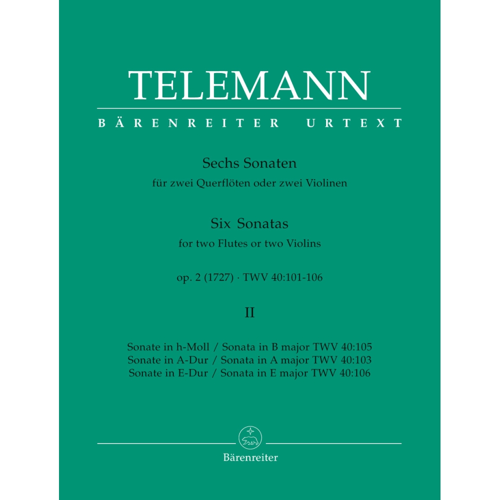 Telemann G.P. - Sonatas (6), Op.2 (Urtext), Vol. 2: Nos.  4 - 6.