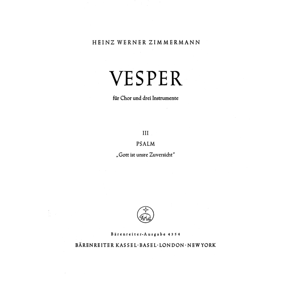 Zimmermann H.W. - Vespers, No.3: Psalm: Gott ist unsre Zuversicht (Psalm 46).