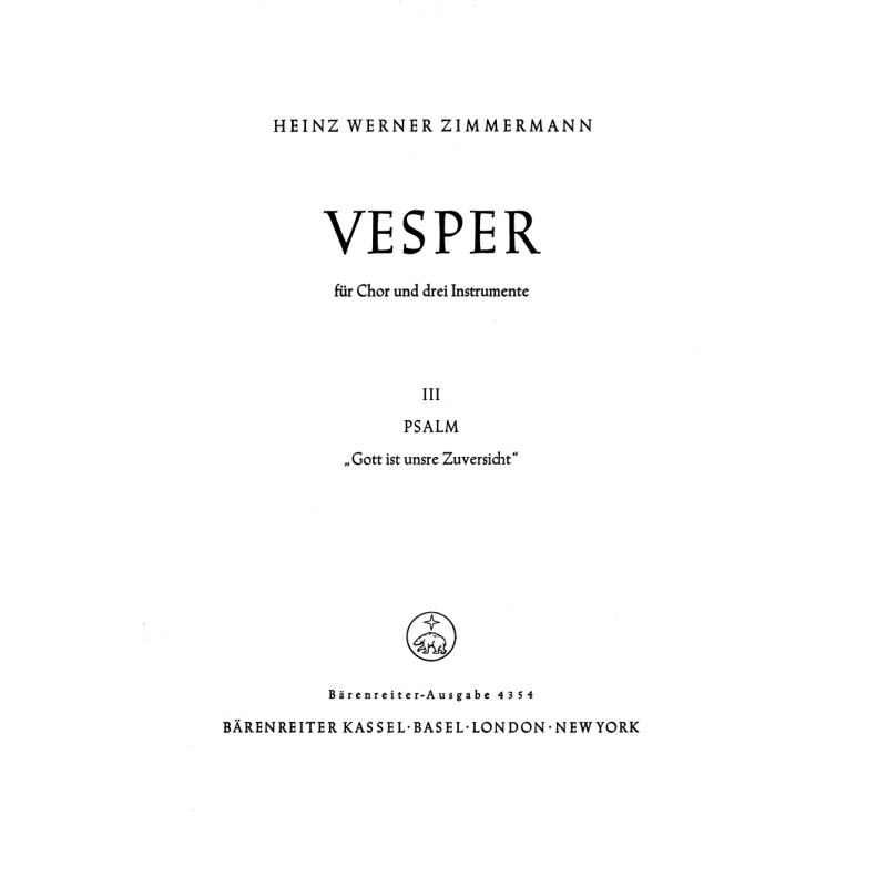 Zimmermann H.W. - Vespers, No.3: Psalm: Gott ist unsre Zuversicht (Psalm 46).