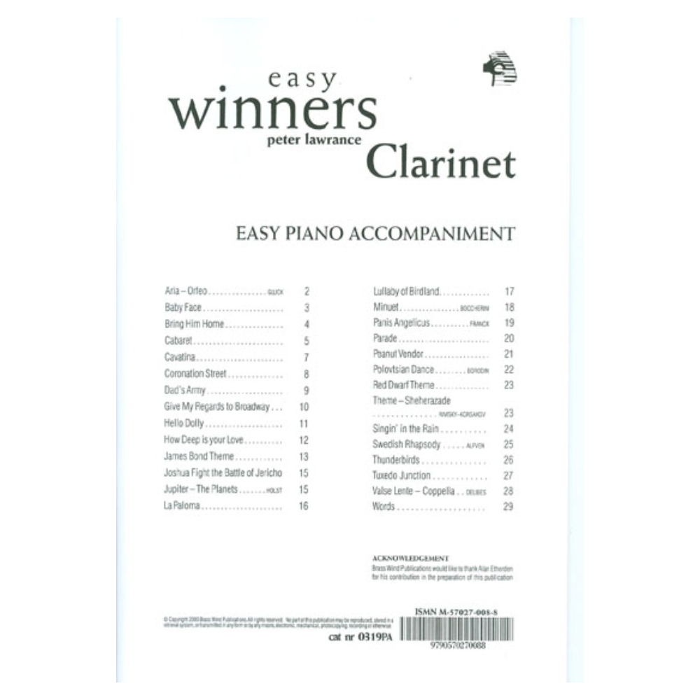 Peter Lawrance - Easy Winners Clarinet Piano Accompaniment
