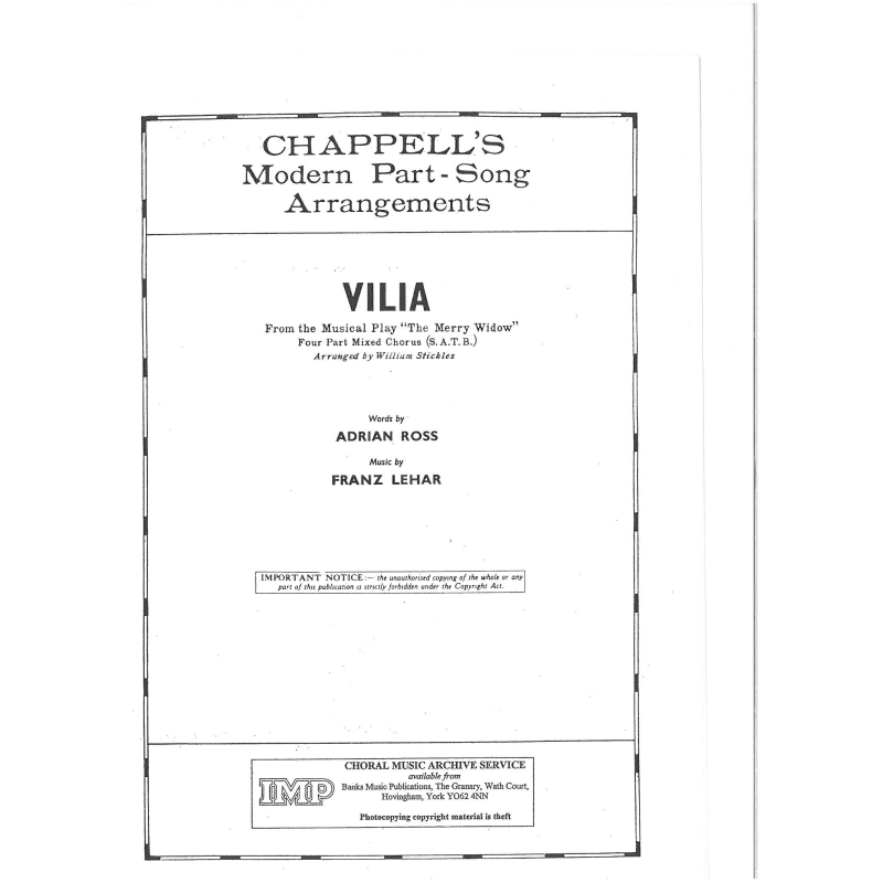 Lehar, Franz - Vilia (SATB)