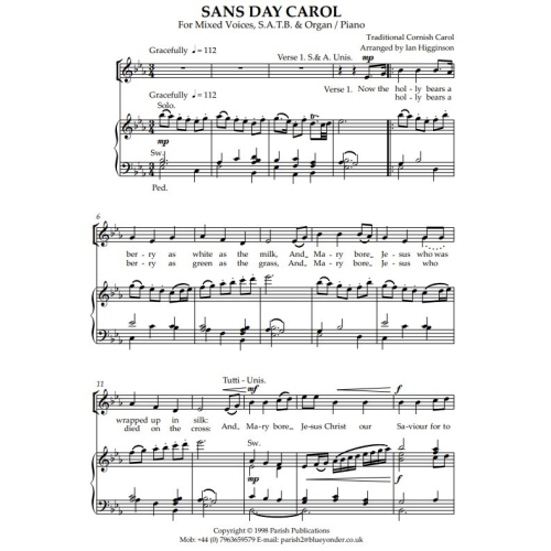 Higginson, Ian - Sans Day Carol (SATB & Keyboard)