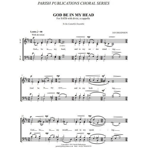 Higginson, Ian - God Be in My Head (SATB a cappella)