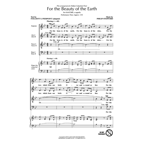 Philip Stopford: For The Beauty Of The Earth (SAATTBB A Cappella) - Pierpoint, Folliott Sandford (Lyricist)