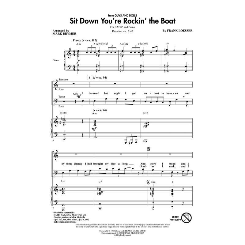 Frank Loesser: Sit Down Youre Rockin The Boat (SATB)