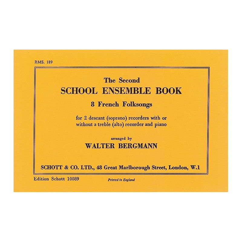 The Second School Ensemble Book - Eight French Folksongs