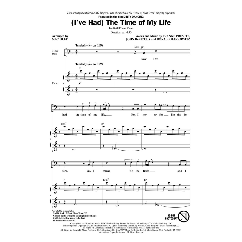 (Ive Had) The Time of My Life (from Dirty Dancing) - SATB