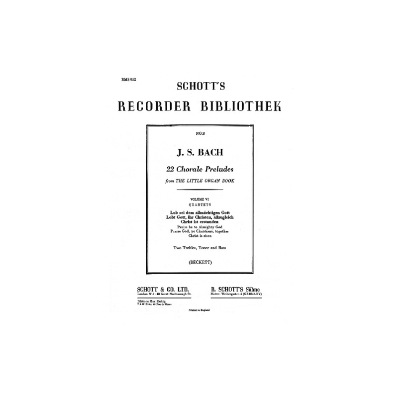 Bach, J.S - 22 Chorale Preludes Vol. 6