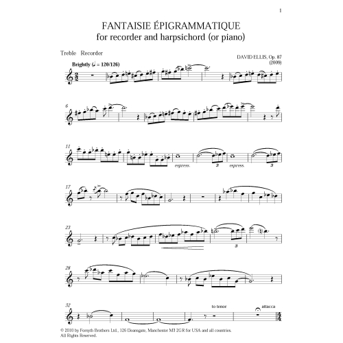 Fantaisie Épigrammatique for Recorder - David Ellis