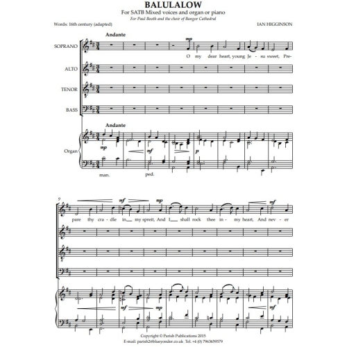 Higginson, Ian - Balulalow (SATB & Keyboard)