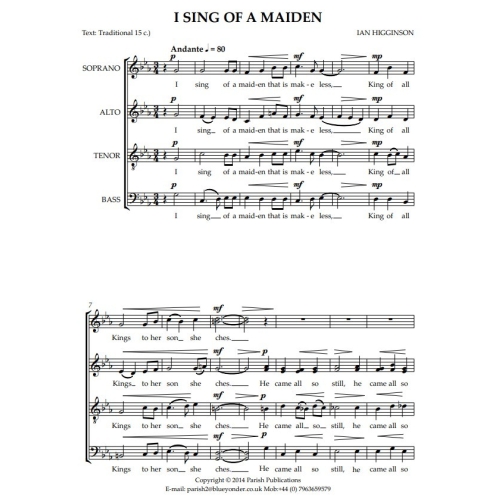 Higginson, Ian - I Sing of a Maiden (SATB a cappella)