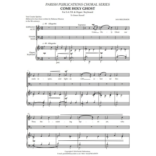 Higginson, Ian - Come Holy Ghost (SATB & Keyboard)