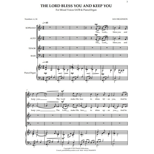 Higginson, Ian - The Lord Bless You and Keep You (SATB & Keyboard)