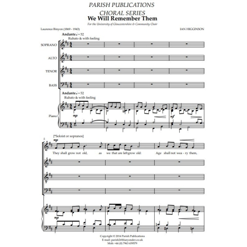 Higginson, Ian - We Will Remember Them (SATB & Keyboard)