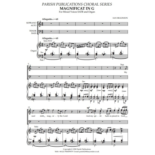 Higginson, Ian - Magnificat & Nunc Dimittis in G Major (SATB & Keyboard)