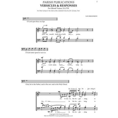 Higginson, Ian - Versicles & Responses in G Major (SATB a cappella)