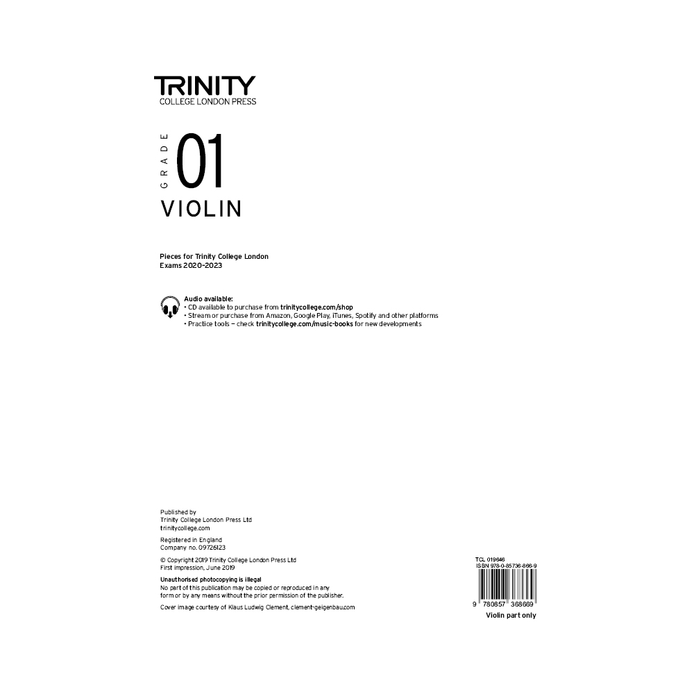 TCL Violin Exam Pieces, Grade One (2020-23) Part Only