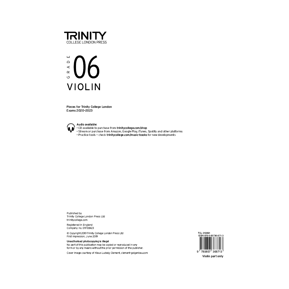 TCL Violin Exam Pieces, Grade Six (2020-23) Part Only