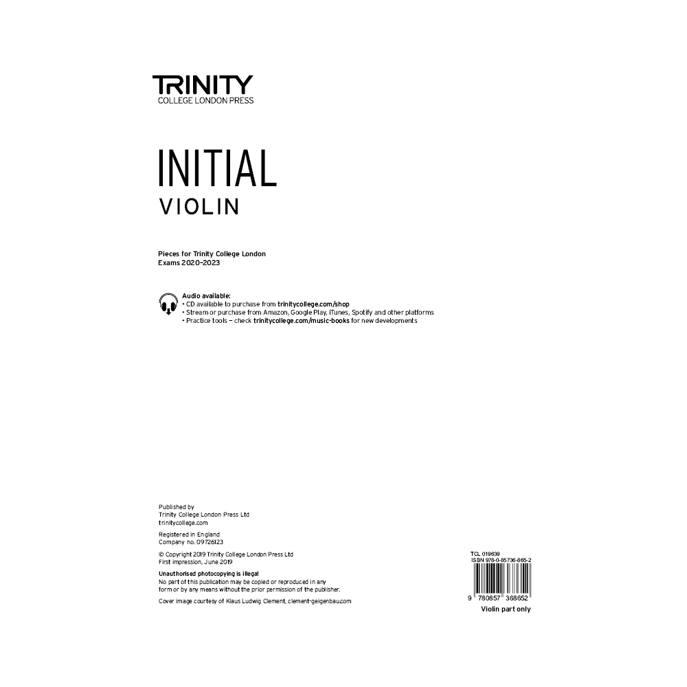 TCL Violin Exam Pieces, Initial (2020-23) Part Only
