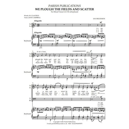 Higginson, Ian - We Plough the Fields and Scatter (SATB & Keyboard)