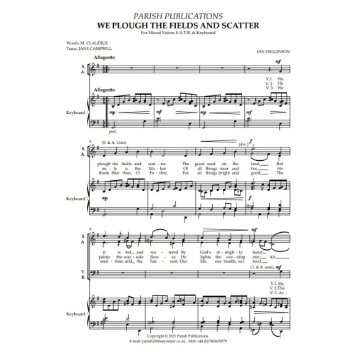 Higginson, Ian - We Plough the Fields and Scatter (SATB & Keyboard)