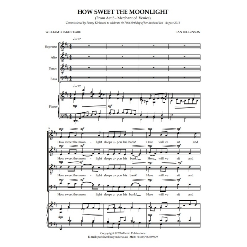 Higginson, Ian - How Sweet the Moonlight (SATB & Keyboard)